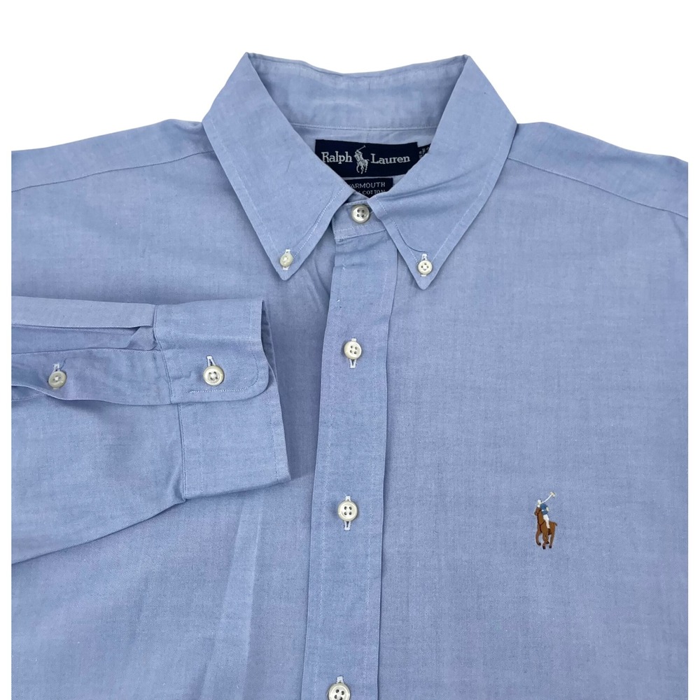 Vintage Ralph Lauren Yarmouth Shirt Mens 16-32 Blue Cotton Oxford Button Down